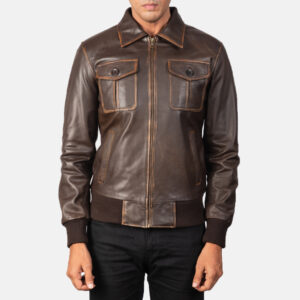 Aaron Brown Leather Bomber Jacket