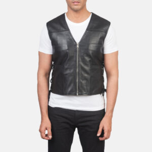 Brandon Black Leather Vest