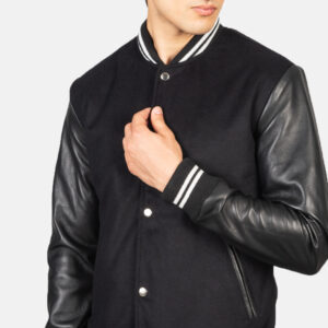 Vaxton Black Striped Hybrid Varsity Jacket